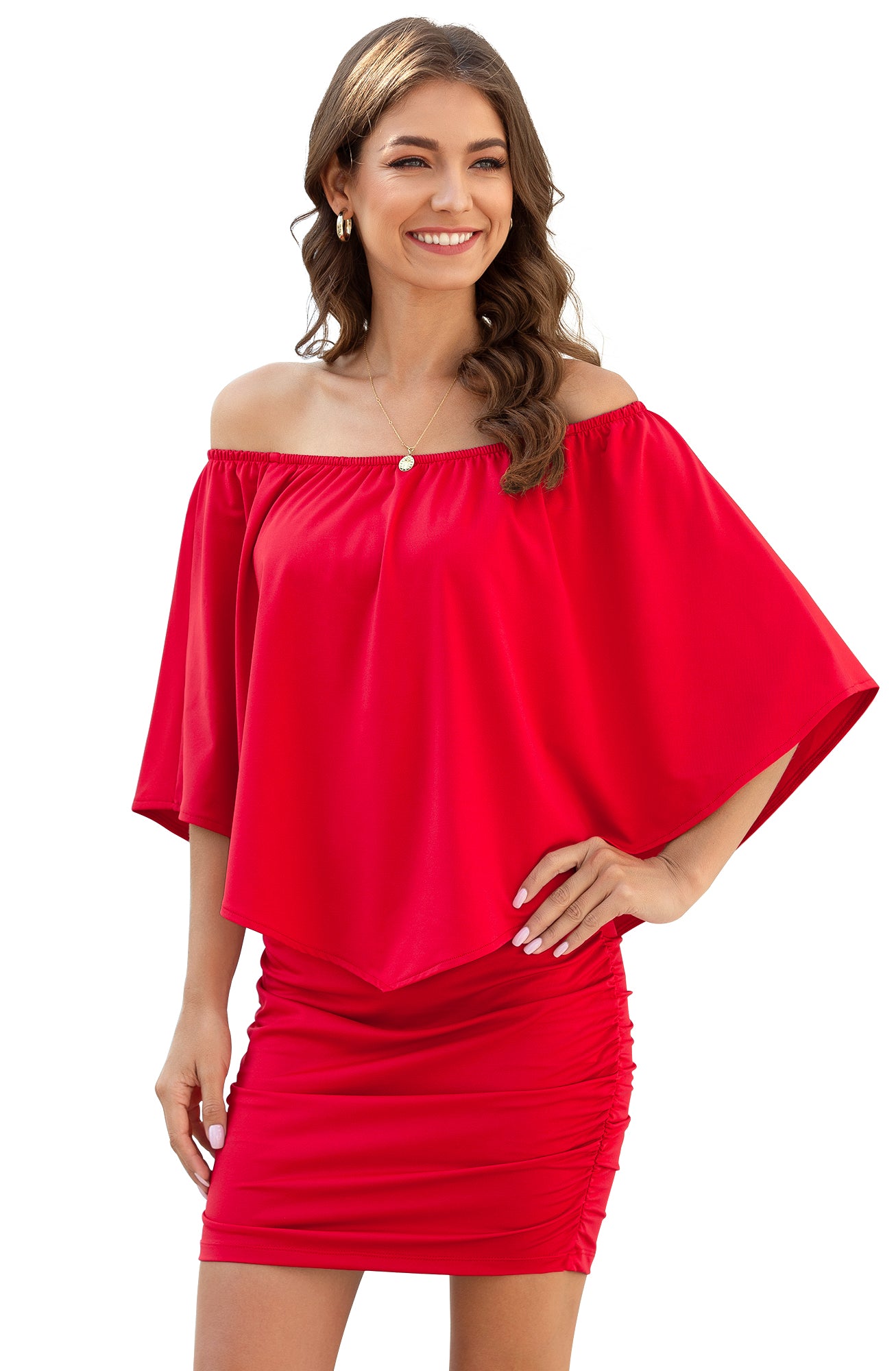 OFF SHOULDER RUFFLE TRIM BODYCON DRESS (RED) – Dress Code Chic Official